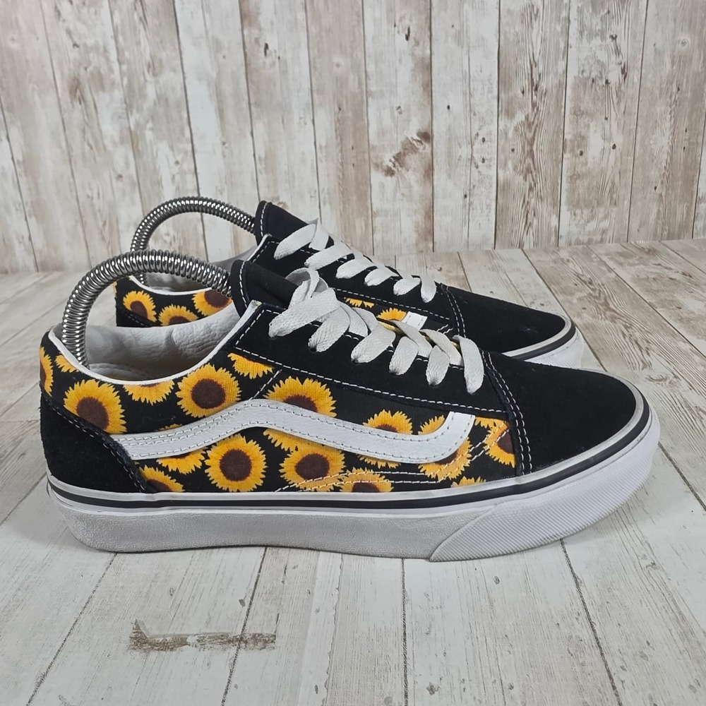 Vans Black Low-Top Sneakers with Yellow Sunflower Print